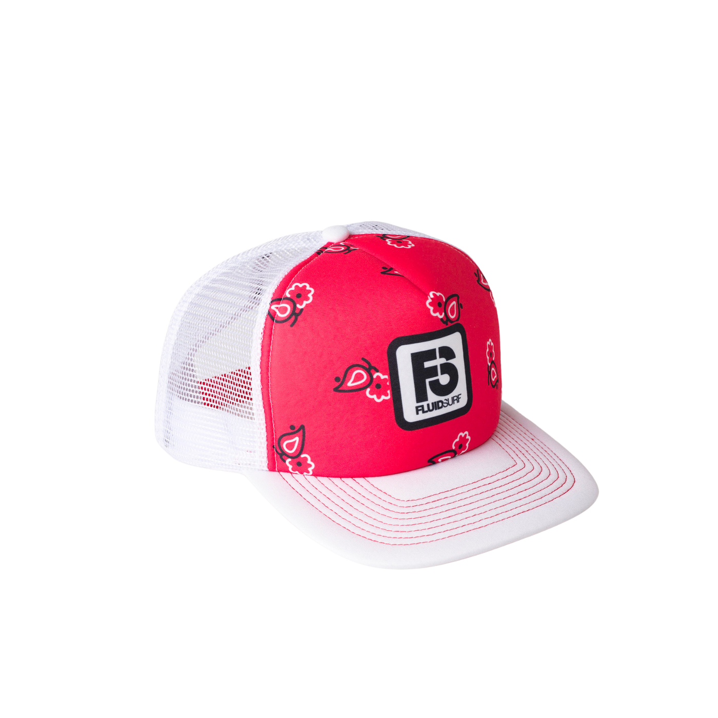 Paisely Red/White Flat Brim Trucker Cap