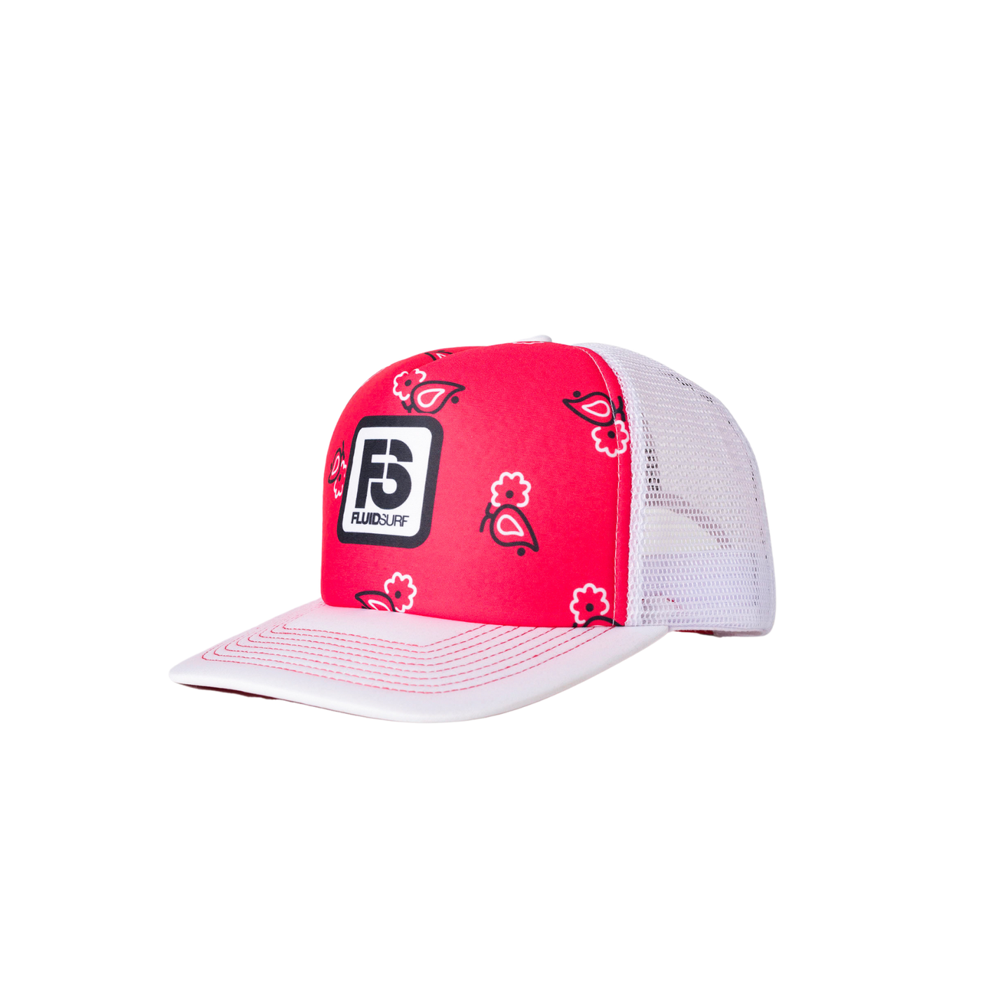 Paisely Red/White Flat Brim Trucker Cap