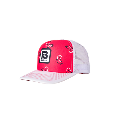 Paisely Red/White Flat Brim Trucker Cap