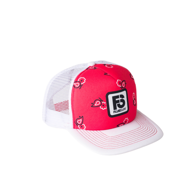 Paisely Red/White Flat Brim Trucker Cap