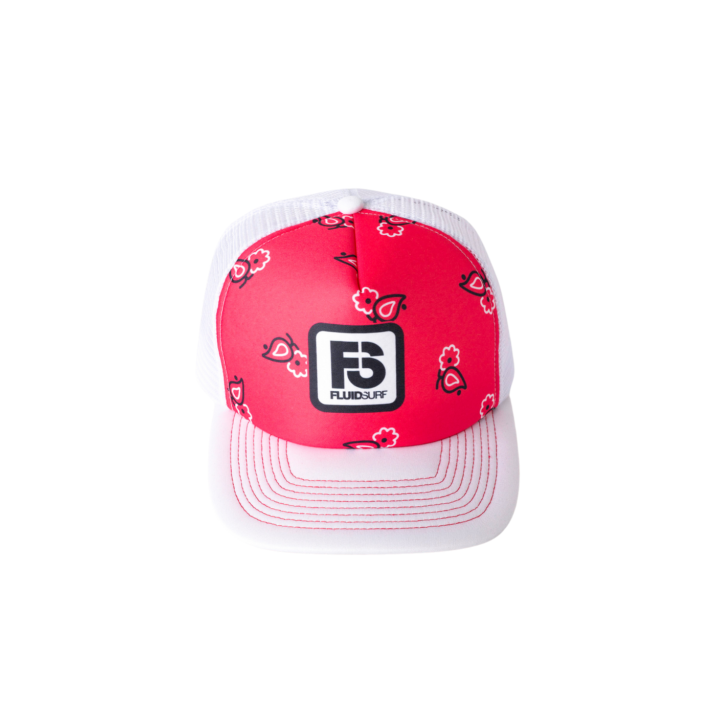 Paisely Red/White Flat Brim Trucker Cap