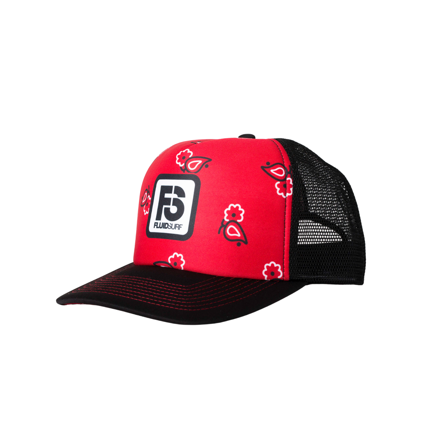 Paisely Red/Black Flat Brim Trucker Cap