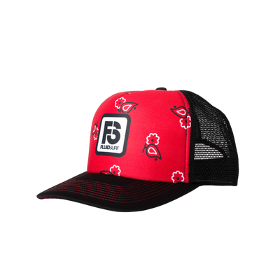 Paisely Red/Black Flat Brim Trucker Cap