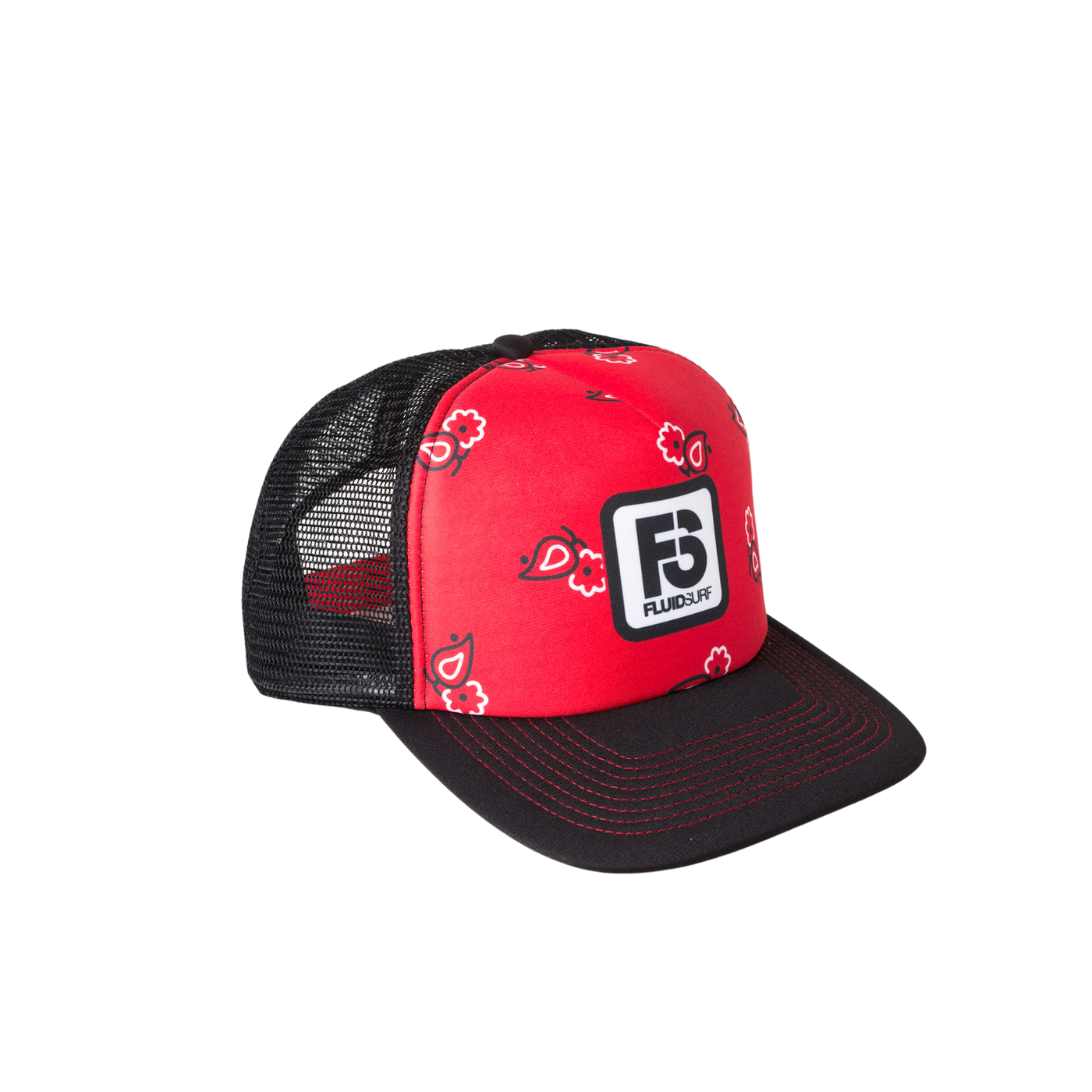 Paisely Red/Black Flat Brim Trucker Cap