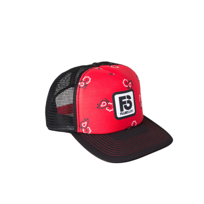 Paisely Red/Black Flat Brim Trucker Cap