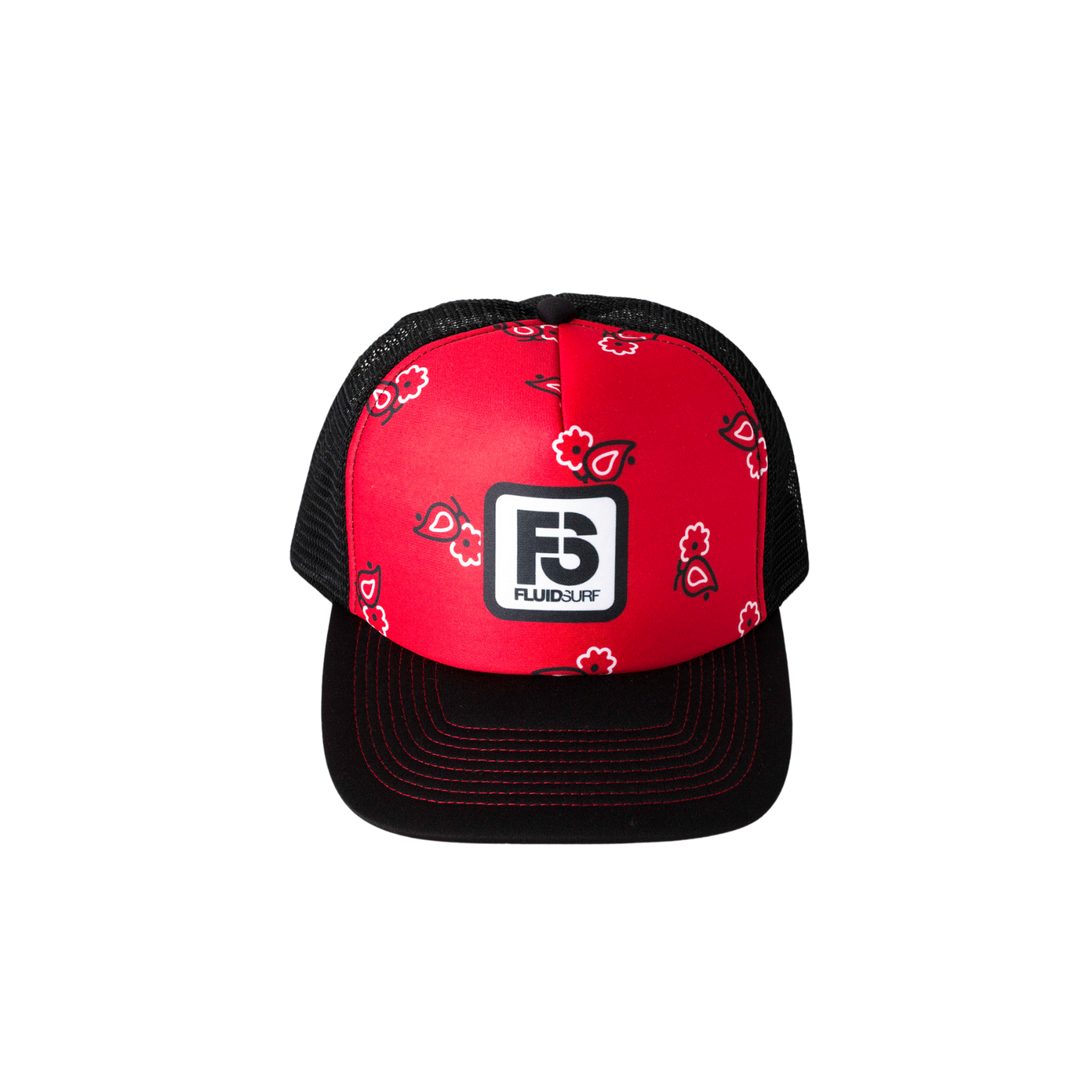 Paisely Red/Black Flat Brim Trucker Cap