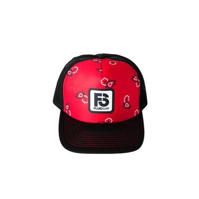 Paisely Red/Black Flat Brim Trucker Cap